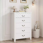 TROPOW Commode 5 tiroirs pour chambre à coucher, commode haute de 114,8 cm, tiroir vertical avec rangement autoportant, armoire de rangement en bois pour chambre à coucher