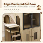 Meuble de litière pour chat GustomWave, armoire double cachée 2 en 1 avec bac à litière fermé et échelle, meuble pour chat en bois