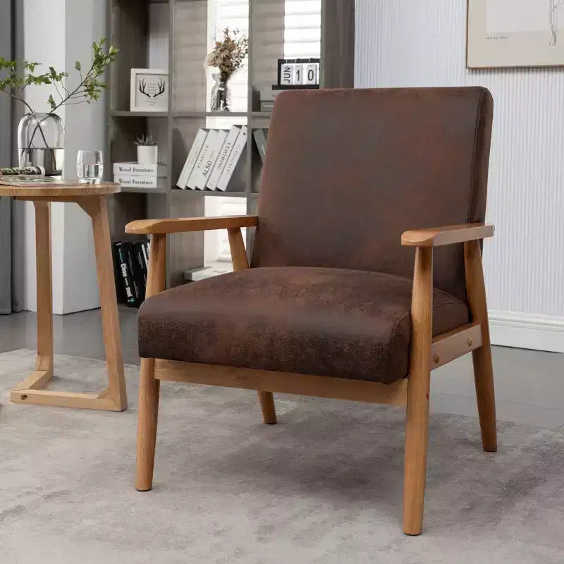 Fauteuil d'appoint Okak 25.38 W avec revêtement confortable, fauteuil de lecture en bois massif de style Mid-Century pour salon, chambre à coucher, salle d'attente