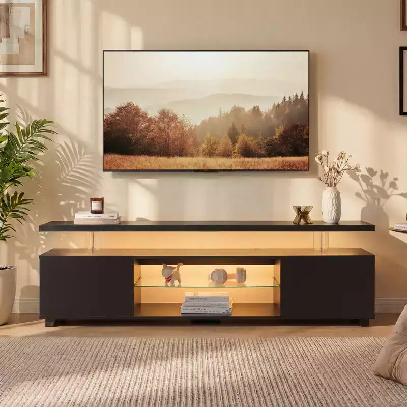 Meuble TV JVNOXK pour téléviseur 60 pouces, centre de divertissement de jeu LED, table console de rangement multimédia avec grand meuble latéral pour salon (noir)