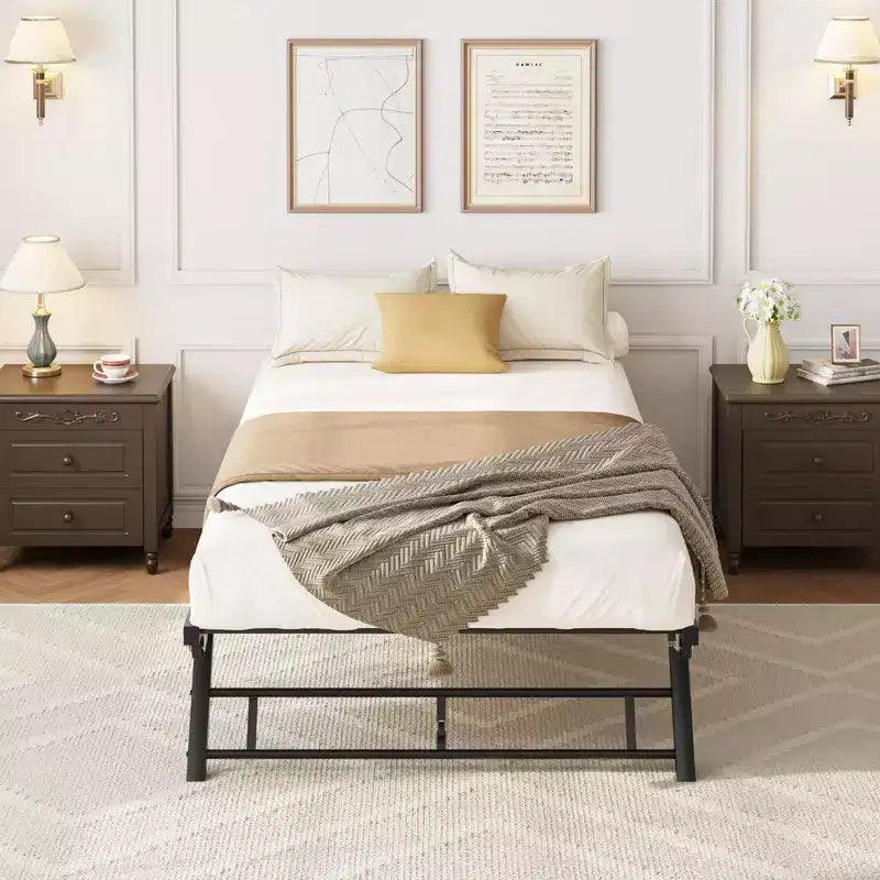 Lit gigogne double avec roulettes verrouillables - Cadre de lit pliant en métal escamotable pour chambre à coucher, chambre d'amis et salon
