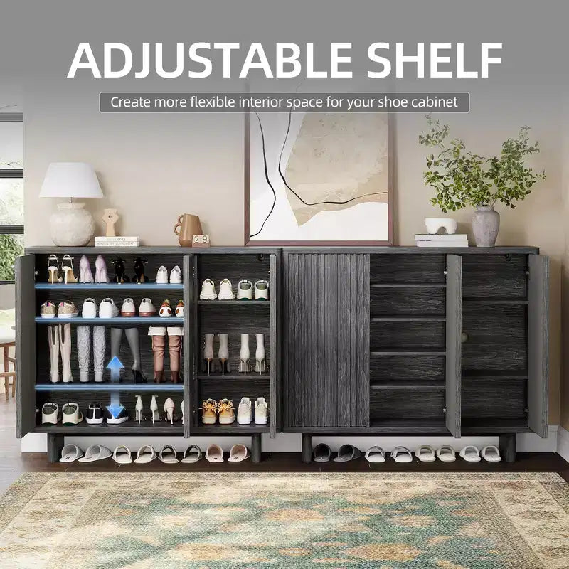 Meuble à chaussures de 46 pouces avec porte cannelée, rangement à 5 niveaux avec 4 étagères réglables, organisateur de chaussures rustique pour entrée, couloir, salon