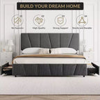Lit Queen Size avec tête de lit réglable et 4 tiroirs de rangement, cadre de lit plateforme rembourré doux avec support à lattes en bois