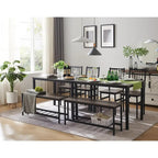 Ensemble Table à Manger pour 4 personnes Table de Cuisine avec Bancs et 2 Chaises Plateau en Bois et Cadre en Métal Coin Repas