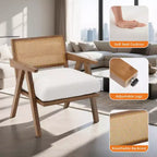 Fauteuil d'appoint de ferme du milieu du siècle - Fauteuil en bois avec dossier en rotin et coussin en lin pour salon, chambre