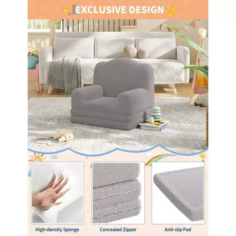 Canapé et fauteuil pour enfants 2-en-1 – Sofa en mousse pliable pour tout-petits