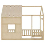 Cadre de lit au sol Whisen Twin Size, lit en forme de maison avec toit, clôture
