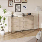 Commode en rotin naturel Garvee avec poignées dorées, commode de rangement en bois de style ferme avec 5 pieds solides pour salon, chambre et entrée, chêne