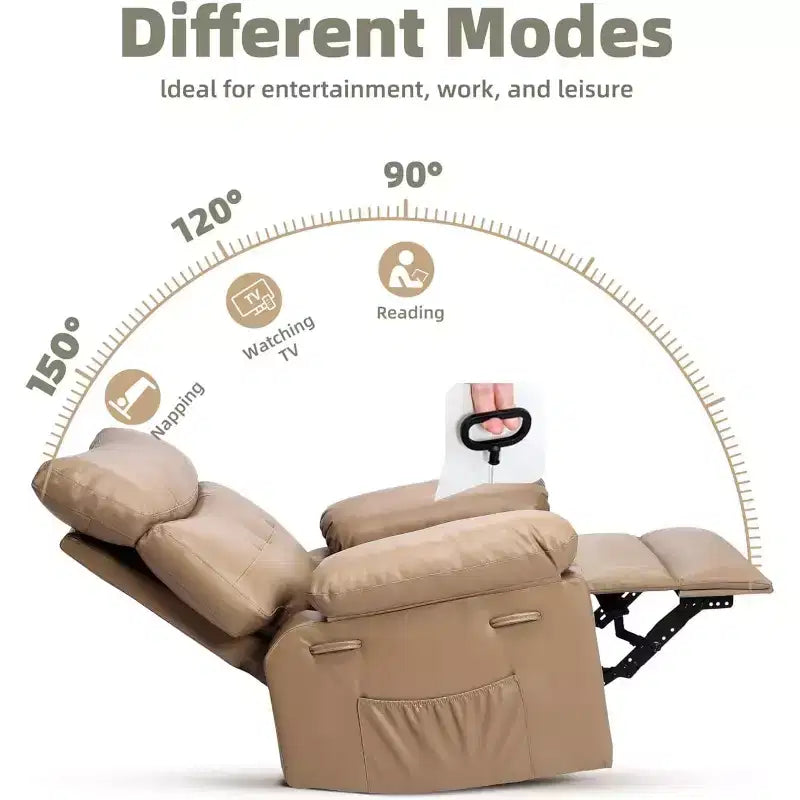 Fauteuil inclinable en cuir surdimensionné, inclinable manuel extra large, chaise longue avec accoudoirs et dossier confortables en éponge 1,5X pour salon, chambre