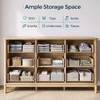 Commode à 9 tiroirs cannelés pour chambre à coucher, grande commode de style moderne du milieu du siècle avec poignées en métal doré, larges commodes en bois de style bohème