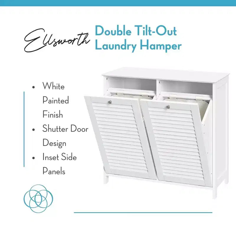 Meuble à Linge Double RiverRidge Ellsworth avec Poubelle Basculante et Sac de Rangement en Tissu Amovible - Blanc