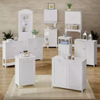 Meuble à Linge Double RiverRidge Ellsworth avec Poubelle Basculante et Sac de Rangement en Tissu Amovible - Blanc