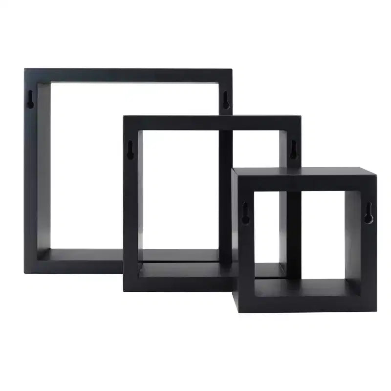 Lot de 3 étagères murales flottantes Cubbi noires : Bois composite, gain de place, différentes tailles