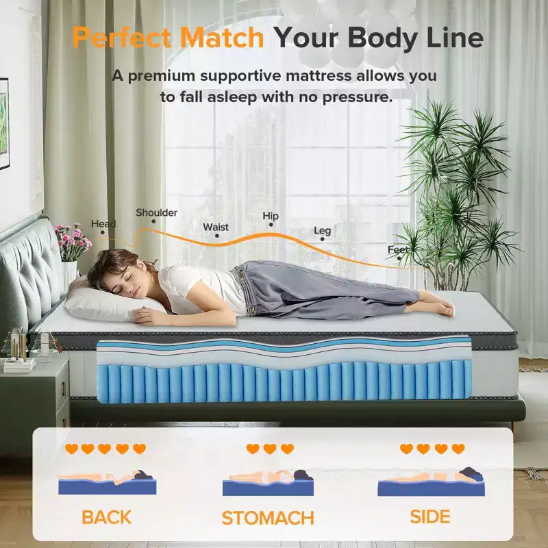 Matelas Hybride Swedrea, Mousse à Mémoire de Forme Respirante Refroidissante (Fermeté Moyenne), en Boîte, Blanc
