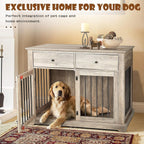 BOSSIN Cage pour Grand Chien de 112 cm, Meuble de Chenil en Bois avec Tiroirs de Rangement, Niche Décorative pour Animaux de Compagnie
