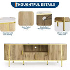 Meuble TV cannelé COZONY de 178 cm pour téléviseurs jusqu'à 80 pouces, console multimédia avec plateau en faux marbre et portes coulissantes