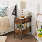 Table de chevet VECELO avec station de charge et tiroir, table d'appoint étroite avec port USB et prises électriques pour salon ou chambre à coucher, marron