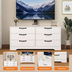 Meuble TV moderne de 63 pouces avec support pour téléviseur de 75 pouces, console multimédia à hauteur réglable avec 6 tiroirs, centre de divertissement robuste en MDF pour salon, chambre à coucher