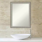 Miroir mural en étain brossé de 21 po x 27 po pour meuble-lavabo de salle de bain - Amanti Art : Rectangle moderne, cadre en polystyrène