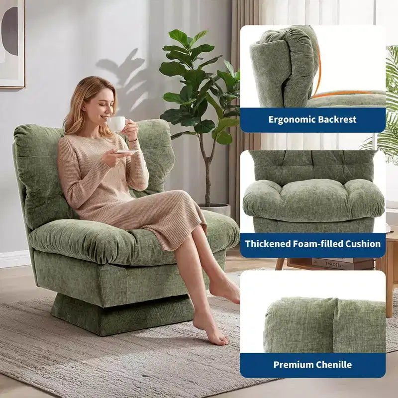 Fauteuil pivotant d'appoint moderne, fauteuil de salon 360°, coussin épais, rembourrage confortable, pour chambre, appartement, bureau