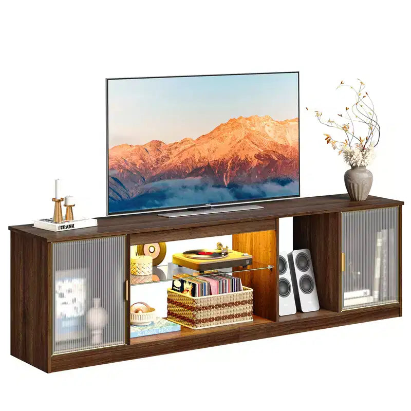 Meuble TV Bestier LED pour téléviseurs jusqu'à 75 pouces, meuble de divertissement avec tiroir et étagères de rangement