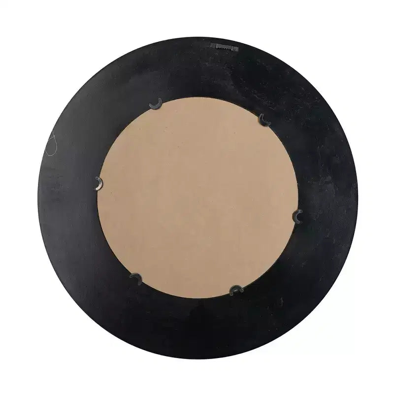 Miroir Mural Rond en Bois Or et Noir de 75 cm avec Texture Tressée