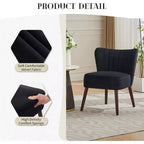 Fauteuil d'appoint moderne en velours sans accoudoirs, capacité de 136 kg avec pieds en bois pour salon, chambre et bureau (noir/vert/beige)