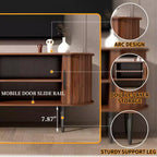 JVNOXK 55 Table de Console TV Moderne avec Compartiment de Rangement et Porte Coulissante - Meuble TV-Hifi Noyer pour Salon, Chambre, Bureau