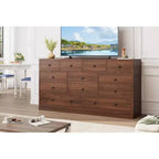 Acekool Commode 12 Tiroirs avec Prises de Courant, Meuble de Rangement en Bois pour Chambre, Salon, Couloir, 155 cm