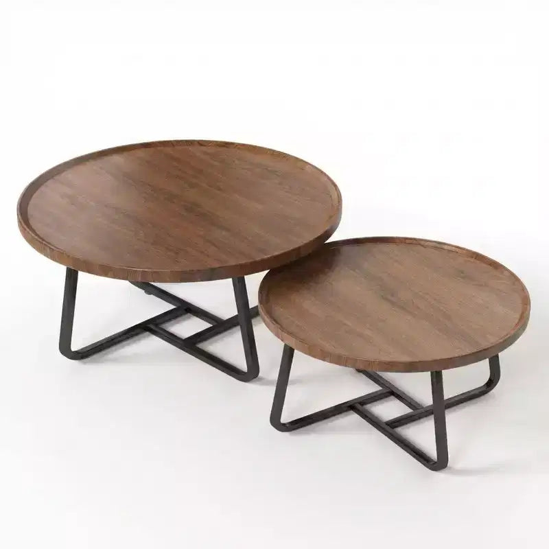 Ensemble de 2 tables basses gigognes rondes, style scandinave, petites tables basses et d'appoint pour salon, chambre à coucher, balcon