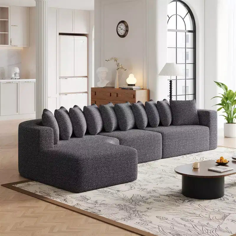 Canapé sectionnel en chenille Clihome de 333 cm, canapé courbé moderne en forme de nuage avec méridienne gauche et 10 coussins