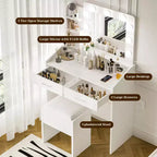 Coiffeuse de Maquillage avec Lumières, Bureau de Maquillage avec Miroir et Lumières, Grand Tiroir et Armoire de Rangement à Deux Étages, 3 Modes d'Éclairage