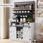 Meuble à café style ferme, 75 pouces de haut, buffet avec rangement, grand meuble de bar avec porte coulissante de style grange, salle à manger