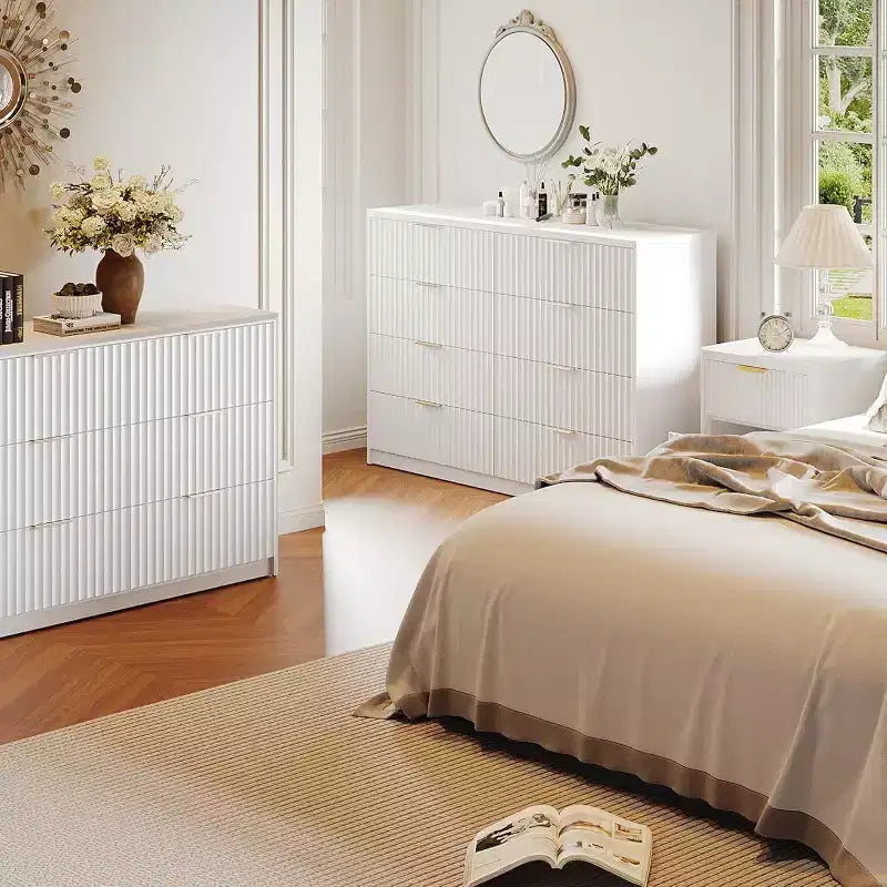 Commode à 8 tiroirs pour chambre à coucher, grande commode cannelée, organisateur de rangement en bois, armoire de rangement pour chambre à coucher, salon, maison
