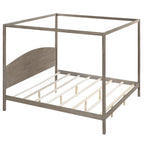 Lit plateforme à baldaquin King Size en pin avec tête de lit classique en bois, cadre de lit rembourré, aucun sommier tapissier requis, montage facile