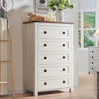 Commode en bois de style campagnard, 5 tiroirs, 122 cm de hauteur, pour chambre à coucher