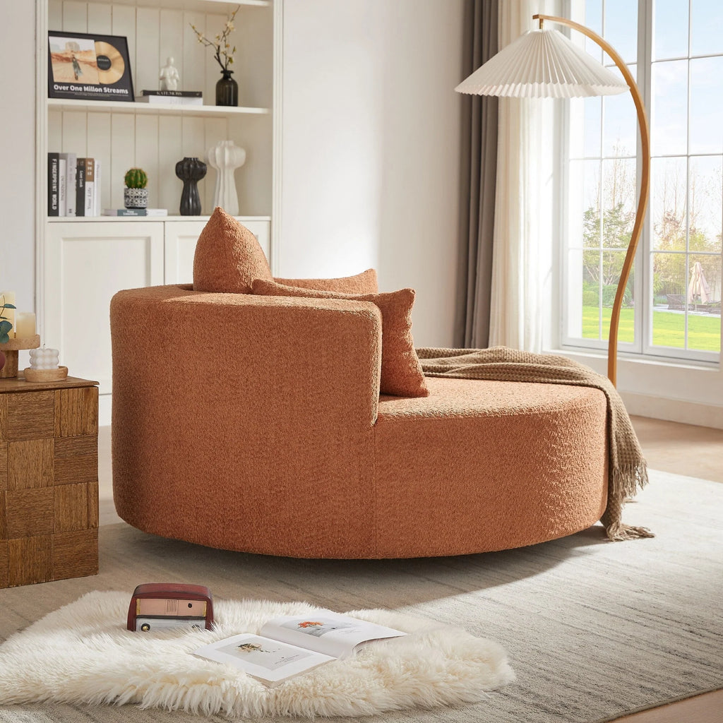 Fauteuil baril accent en chenille, Fauteuil de salon, Fauteuil rond avec base pivotante à 360 degrés et 3 coussins amovibles