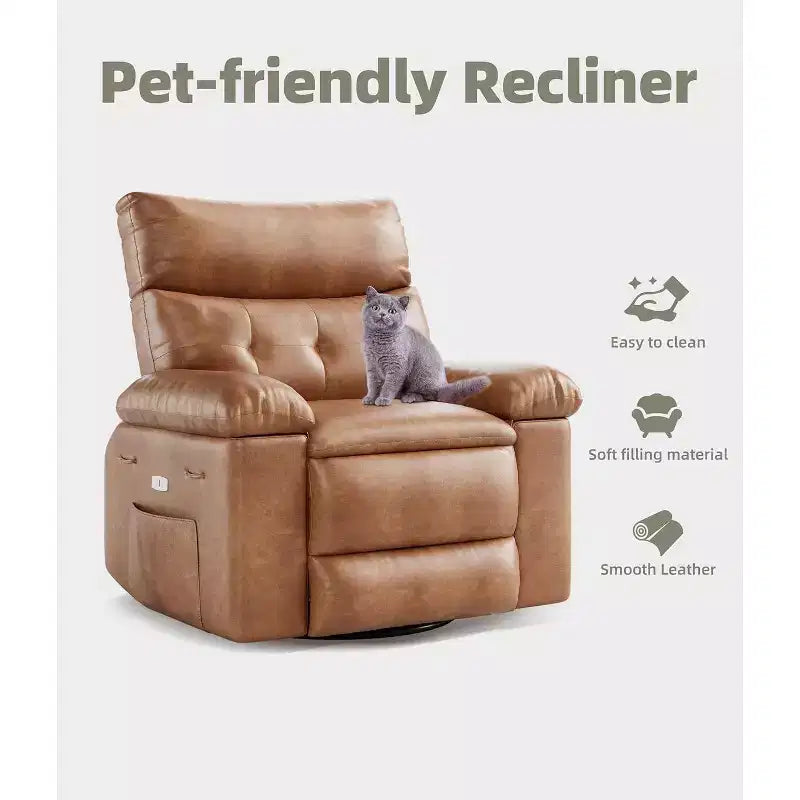Fauteuil inclinable manuel surdimensionné Acekool, fauteuil de salon en similicuir avec accoudoirs rembourrés, siège large et poche latérale pour salon, chambre, marron