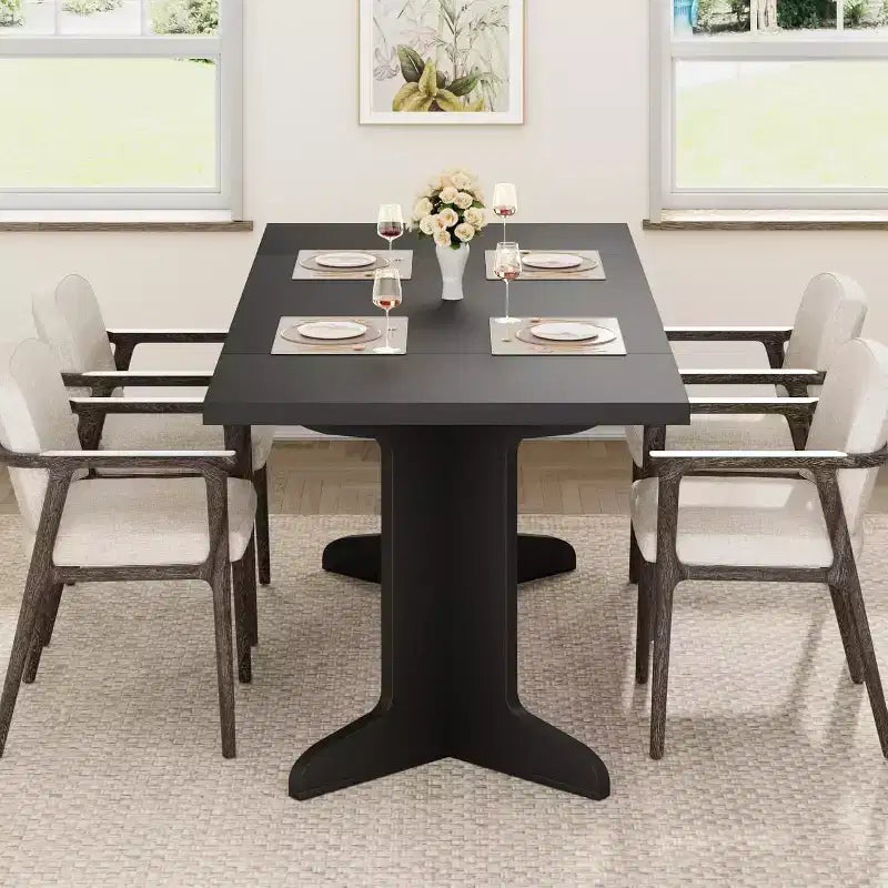 Grande table à manger rectangulaire de 180 cm pour 6 à 8 personnes, table de salle à manger rustique en bois massif avec pieds robustes et plateau solide pour salle à manger