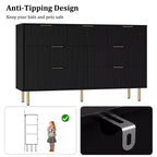 Commode moderne à 7 tiroirs cannelés avec poignées dorées, large commode de rangement en bois pour chambre à coucher, salon, entrée