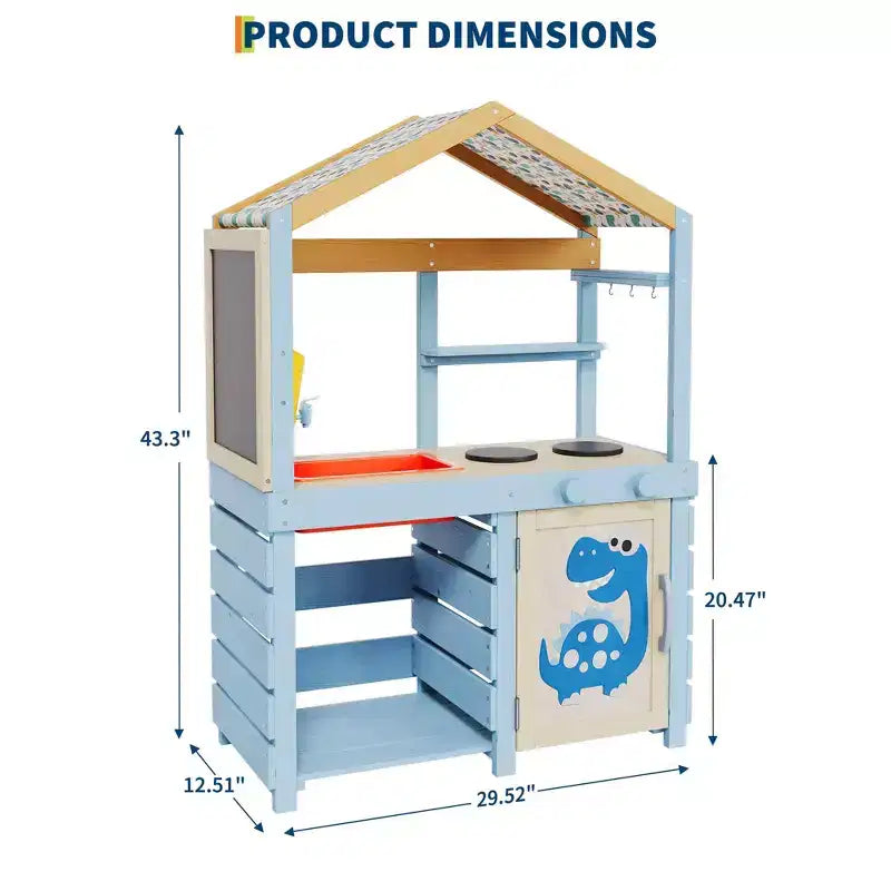 Cuisine en bois d'extérieur pour enfants, avec auvent, robinet, évier, tableau noir, crochets de suspension, cadeau pour garçons et filles de 3 ans et plus