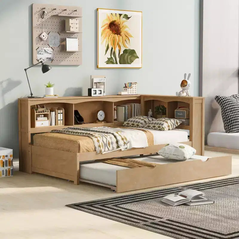 Lit de repos double Whisen Morden Design avec lit gigogne, armoires de rangement et ports USB