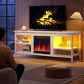 Meuble TV Pinmoco de 55 pouces avec cheminée électrique, centre de divertissement de jeu avec lumières LED et étagères, convient aux téléviseurs jusqu'à 65 pouces
