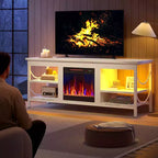 Meuble TV Pinmoco de 55 pouces avec cheminée électrique, centre de divertissement de jeu avec lumières LED et étagères, convient aux téléviseurs jusqu'à 65 pouces