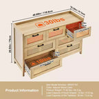 Commode 7 tiroirs en rotin VEVOR, commodes en bois de rotin naturel avec lumière LED, organisateur de vêtements et rangement de poitrine en bois moderne, commode bohème, couleur bois