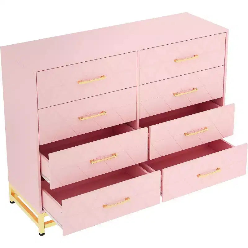 Commode de chambre avec 8 tiroirs, commode de meuble TV, grande commode en bois pour le rangement et l'organisation.