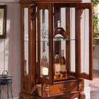 Vitrine en bois marron traditionnel avec portes vitrées