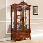 Vitrine en bois marron traditionnel avec portes vitrées