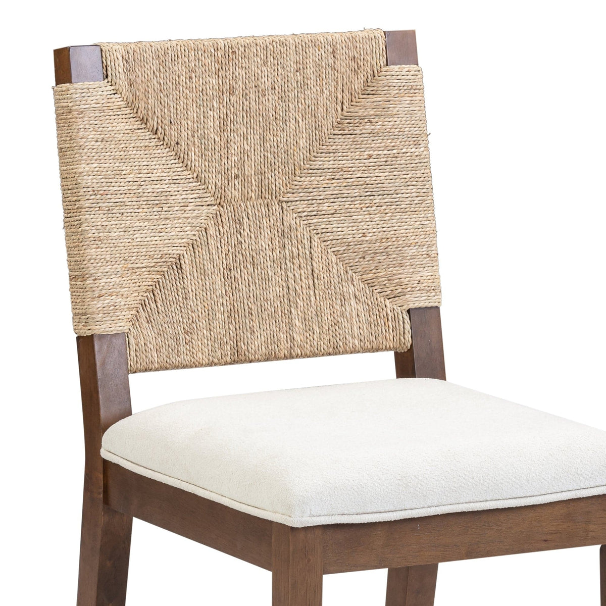 Tabouret de bar Beacon Bohemian Boucle, Chaise de comptoir rembourrée avec structure en bois massif et dossier en jonc de mer tressé