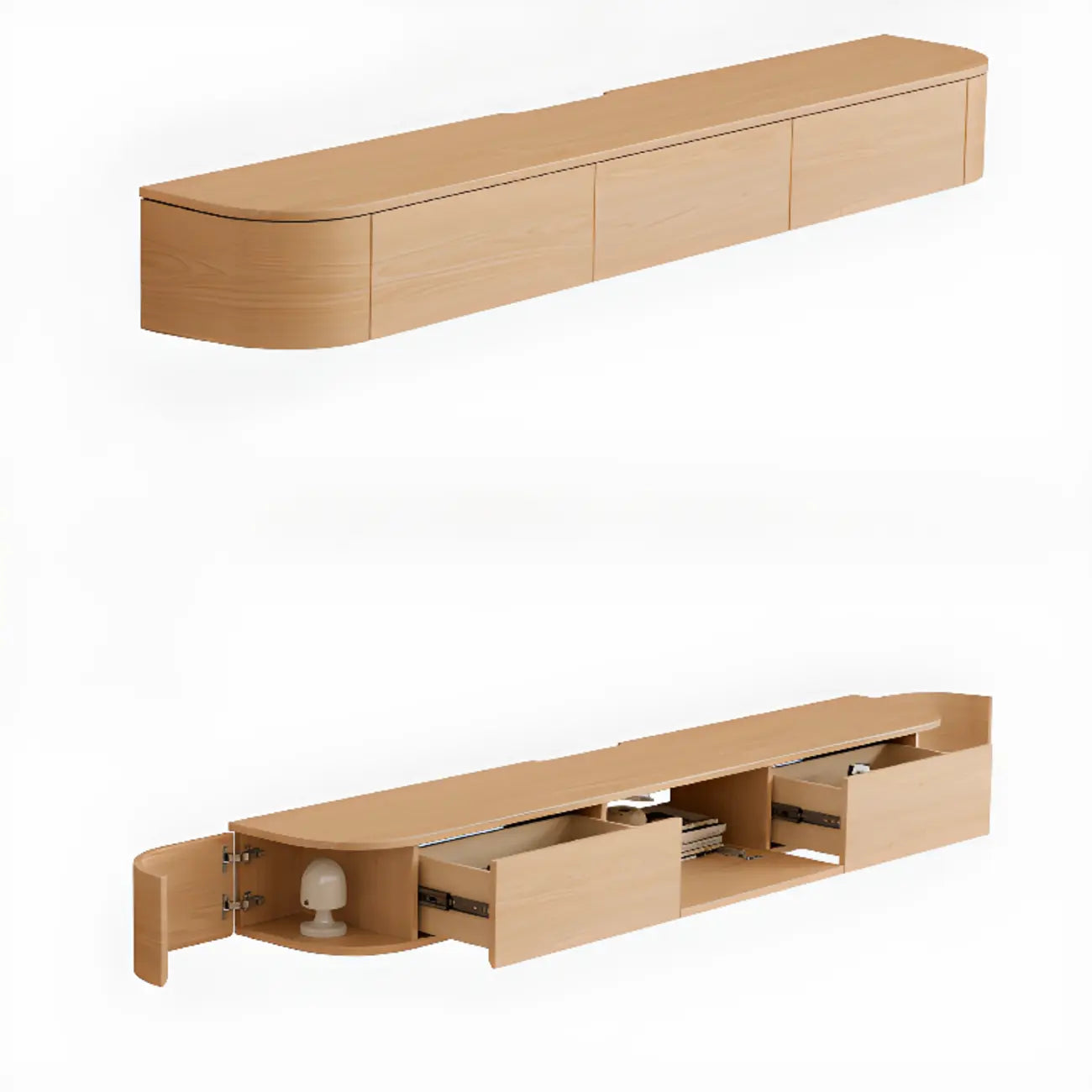 Meuble TV mural moderne marron foncé en bois avec lumière